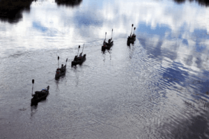 Selinda spillway canoe safari team work