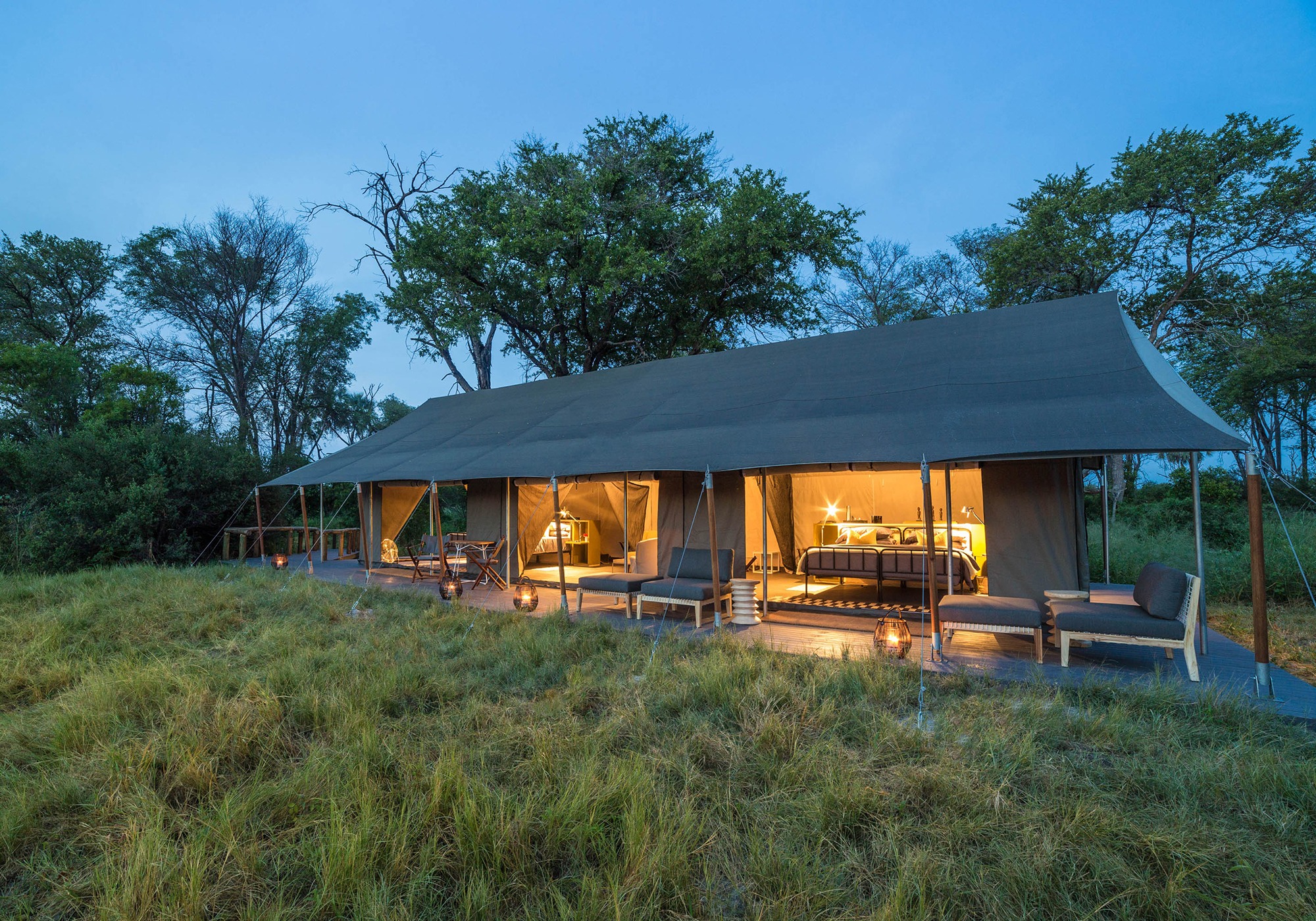 gomoti camp machaba tent night