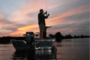 okavango delta botswana fishing at sunset