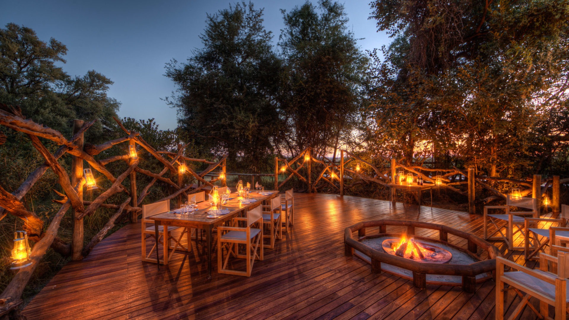 botswana okavango delta camp moremi dining evening