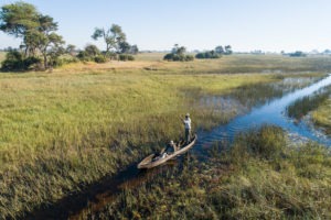 botswana okavango delta setari camp aerial mokoro